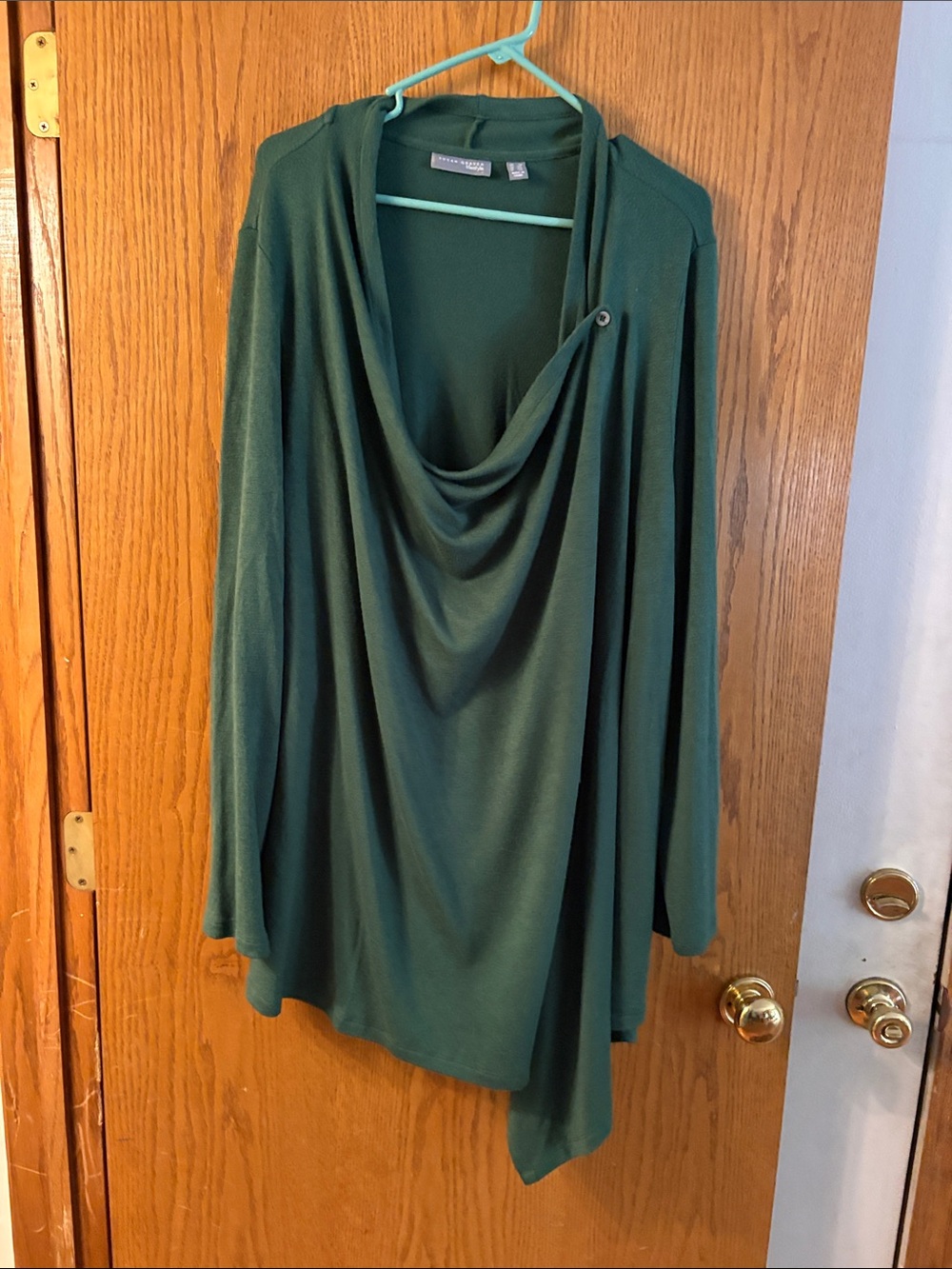 Susan Graver Forest Green Draped Open-Front Cardigan